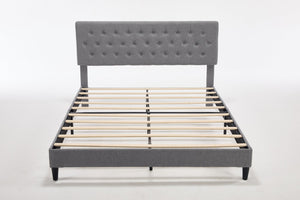 English Elm Queen Boucle Platform Bed with Channel Tufted Headboard for Mid Century Bedroom Gray W212P410188