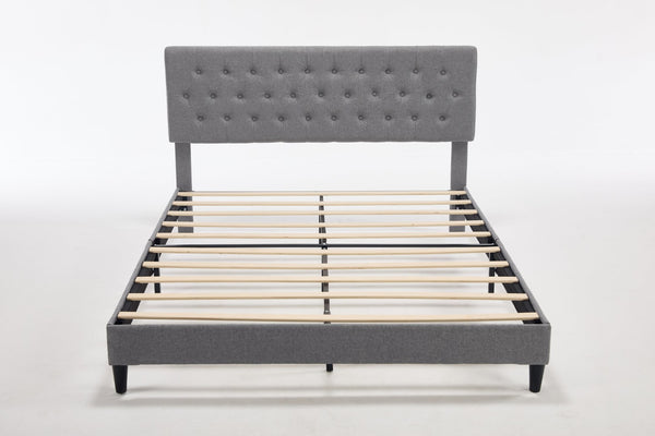 English Elm Queen Boucle Platform Bed with Channel Tufted Headboard for Mid Century Bedroom Gray W212P410188