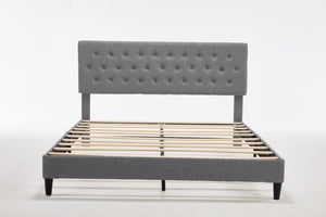 English Elm Queen Boucle Platform Bed with Channel Tufted Headboard for Mid Century Bedroom Gray W212P410188