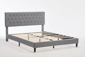 English Elm Queen Boucle Platform Bed with Channel Tufted Headboard for Mid Century Bedroom Gray W212P410188