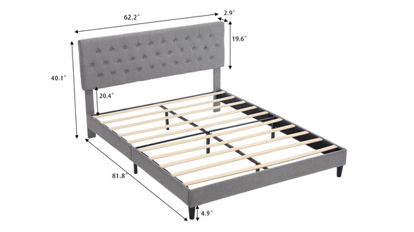 English Elm Queen Boucle Platform Bed with Channel Tufted Headboard for Mid Century Bedroom Gray W212P410188