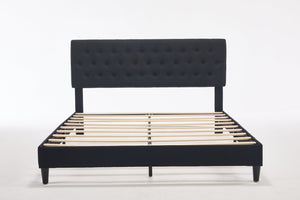 English Elm Queen Boucle Platform Bed with Channel Tufted Headboard for Mid Century Bedroom Black W212P410189