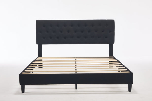 English Elm Queen Boucle Platform Bed with Channel Tufted Headboard for Mid Century Bedroom Black W212P410189