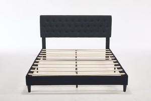 English Elm Queen Boucle Platform Bed with Channel Tufted Headboard for Mid Century Bedroom Black W212P410189