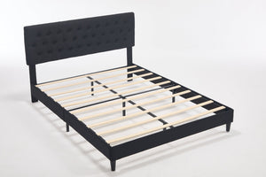 English Elm Queen Boucle Platform Bed with Channel Tufted Headboard for Mid Century Bedroom Black W212P410189