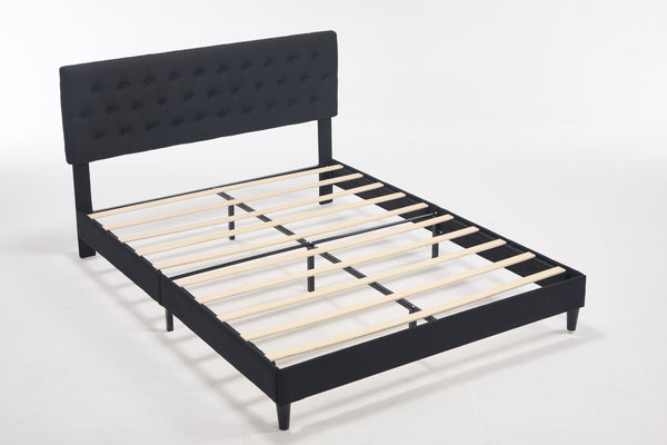 English Elm Queen Boucle Platform Bed with Channel Tufted Headboard for Mid Century Bedroom Black W212P410189