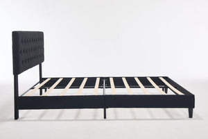 English Elm Queen Boucle Platform Bed with Channel Tufted Headboard for Mid Century Bedroom Black W212P410189
