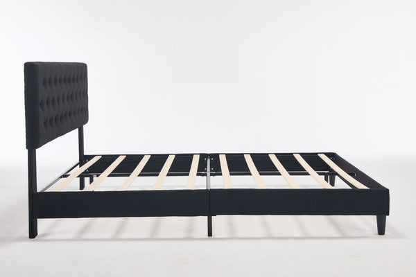 English Elm Queen Boucle Platform Bed with Channel Tufted Headboard for Mid Century Bedroom Black W212P410189