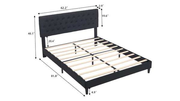 English Elm Queen Boucle Platform Bed with Channel Tufted Headboard for Mid Century Bedroom Black W212P410189