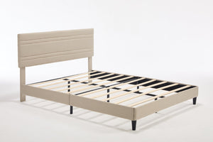 English Elm Queen Platform Bed Boucle Upholstered Channel Tufted Headboard Mid-Century Modern Frame Beige W212P410191