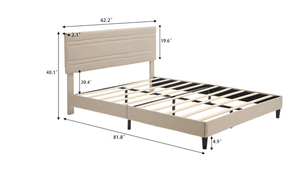 English Elm Queen Platform Bed Boucle Upholstered Channel Tufted Headboard Mid-Century Modern Frame Beige W212P410191
