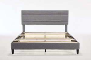 English Elm Queen Platform Bed Boucle Upholstered Channel Tufted Headboard Mid-Century Modern Frame Gray W212P410192