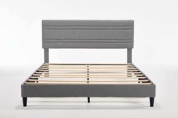 English Elm Queen Platform Bed Boucle Upholstered Channel Tufted Headboard Mid-Century Modern Frame Gray W212P410192