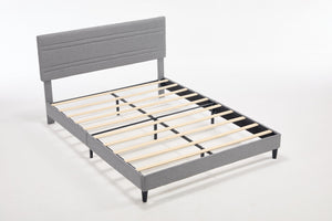 English Elm Queen Platform Bed Boucle Upholstered Channel Tufted Headboard Mid-Century Modern Frame Gray W212P410192