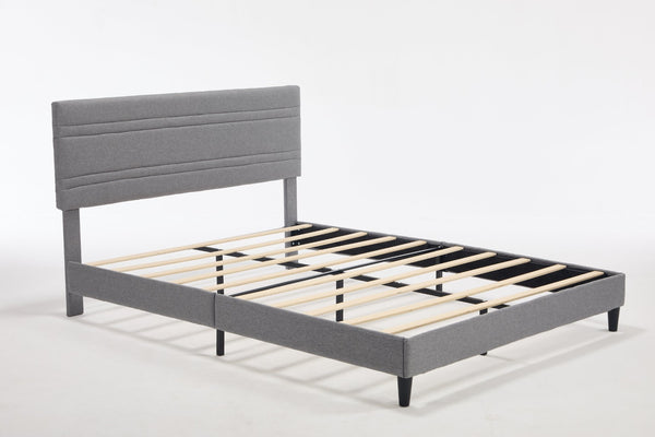 English Elm Queen Platform Bed Boucle Upholstered Channel Tufted Headboard Mid-Century Modern Frame Gray W212P410192