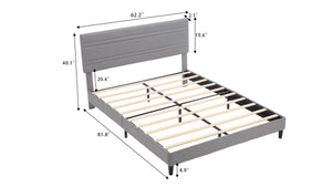 English Elm Queen Platform Bed Boucle Upholstered Channel Tufted Headboard Mid-Century Modern Frame Gray W212P410192