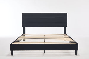 English Elm Queen Platform Bed Boucle Upholstered Channel Tufted Headboard Mid-Century Modern Frame Black W212P410193
