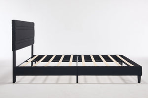 English Elm Queen Platform Bed Boucle Upholstered Channel Tufted Headboard Mid-Century Modern Frame Black W212P410193