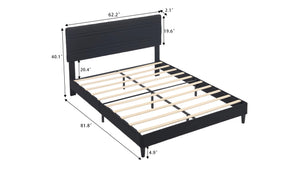 English Elm Queen Platform Bed Boucle Upholstered Channel Tufted Headboard Mid-Century Modern Frame Black W212P410193