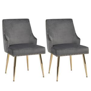 English Elm Hengming Velvet Dining Chairs with Channel Tufting and Nailhead Trim Glam Set of 2 W212P427013