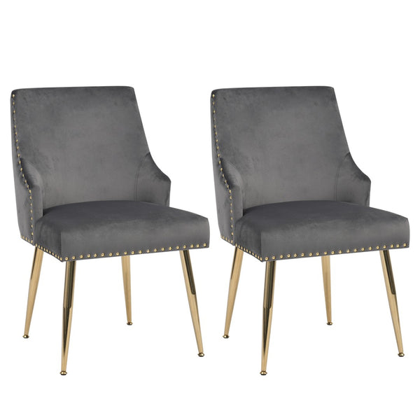 English Elm Hengming Velvet Dining Chairs with Channel Tufting and Nailhead Trim Glam Set of 2 W212P427013