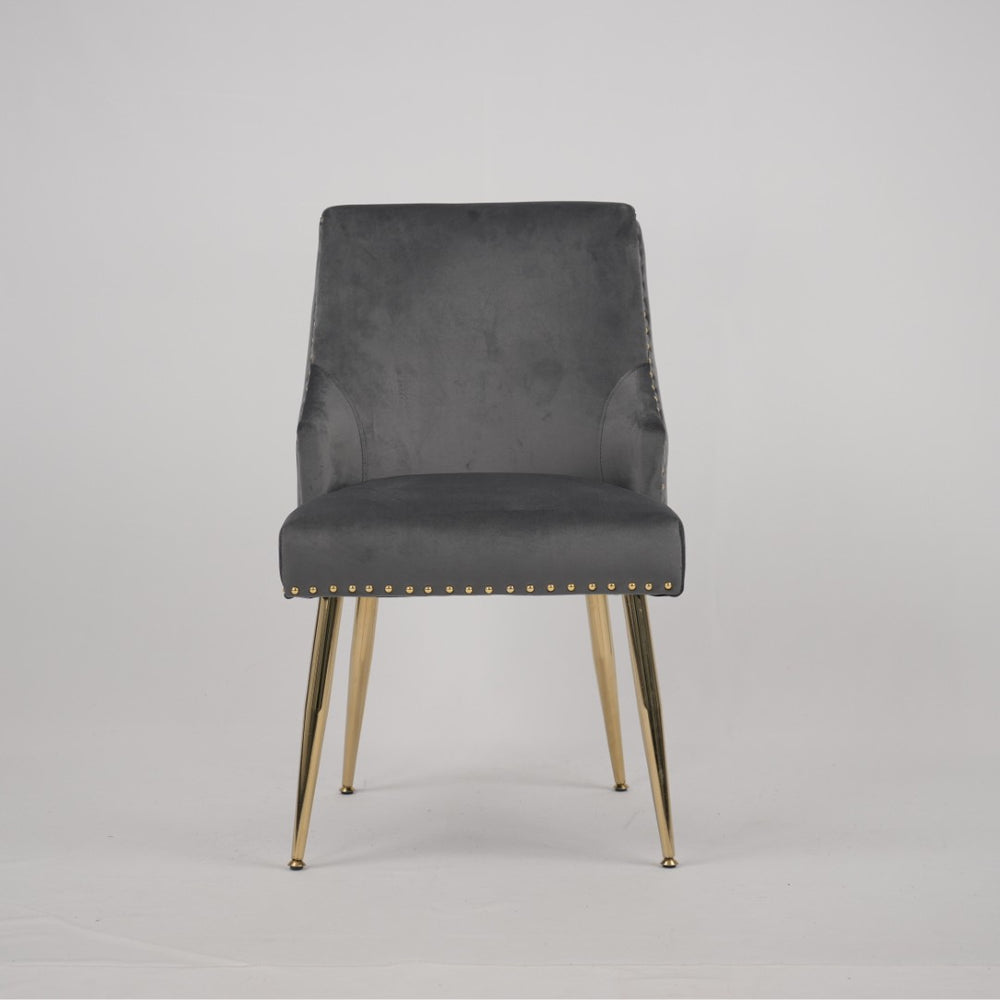 English Elm Hengming Velvet Dining Chairs with Channel Tufting and Nailhead Trim Glam Set of 2 W212P427013