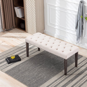 English Elm Heng Ming Velvet Button Tufted Entryway Bench Rubberwood Legs Bedroom Accent Seat W212P448957
