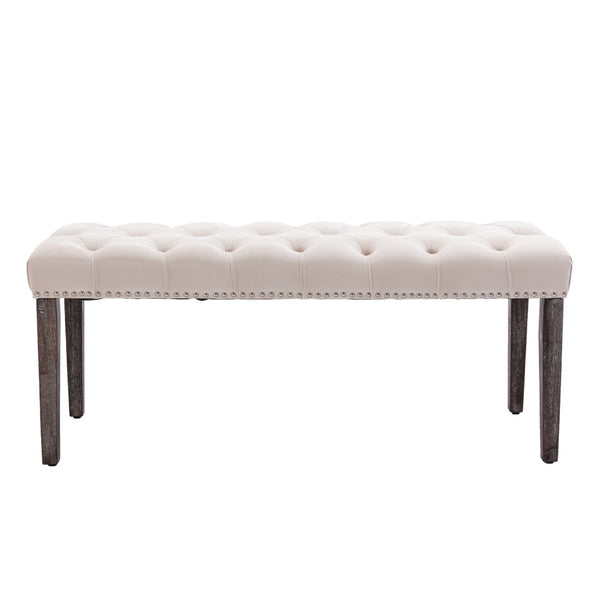 English Elm Heng Ming Velvet Button Tufted Entryway Bench Rubberwood Legs Bedroom Accent Seat W212P448957