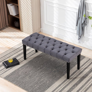 English Elm Heng Ming Velvet Tufted Bench with Rubberwood Legs for Bedroom Entryway Footrest W212P448958