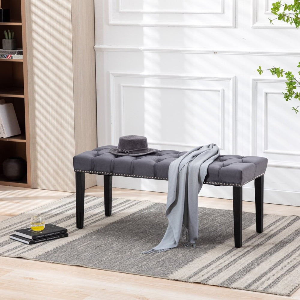 English Elm Heng Ming Velvet Tufted Bench with Rubberwood Legs for Bedroom Entryway Footrest W212P448958