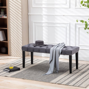 English Elm Heng Ming Velvet Tufted Bench with Rubberwood Legs for Bedroom Entryway Footrest W212P448958