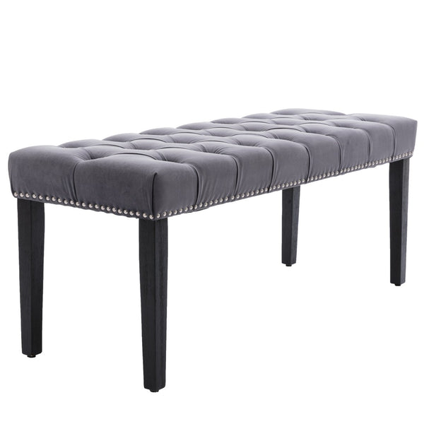 English Elm Heng Ming Velvet Tufted Bench with Rubberwood Legs for Bedroom Entryway Footrest W212P448958