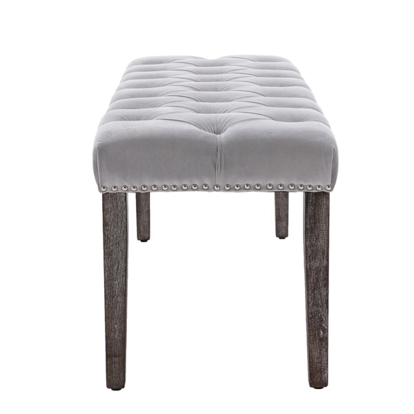 English Elm Heng Ming Velvet Tufted Ottoman Bench with Rubberwood Legs for Bedroom or Entryway W212P448960