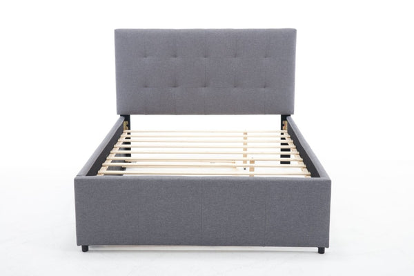 English Elm Hengming Full Platform Bed Linen Headboard Pine Frame with Pull Out Trundle W212P465290