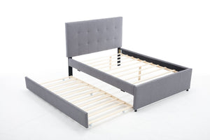 English Elm Hengming Full Platform Bed Linen Headboard Pine Frame with Pull Out Trundle W212P465290