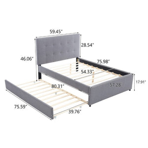 English Elm Hengming Full Platform Bed Linen Headboard Pine Frame with Pull Out Trundle W212P465290