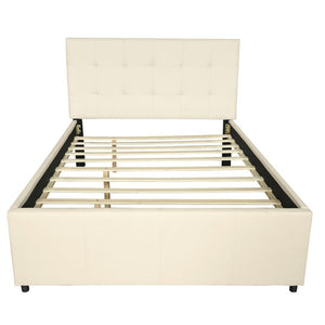 English Elm Hengming Full Platform Bed with Linen Upholstered Headboard Pine Frame and Trundle W212P465314