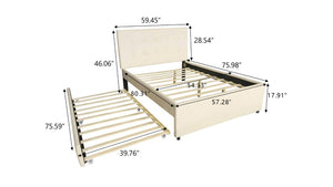 English Elm Hengming Full Platform Bed with Linen Upholstered Headboard Pine Frame and Trundle W212P465314