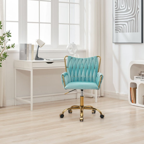 English Elm Hengming Velvet Office Chair Braided Woven Texture Gold Tone Legs Glam Home Workspace W212P487067