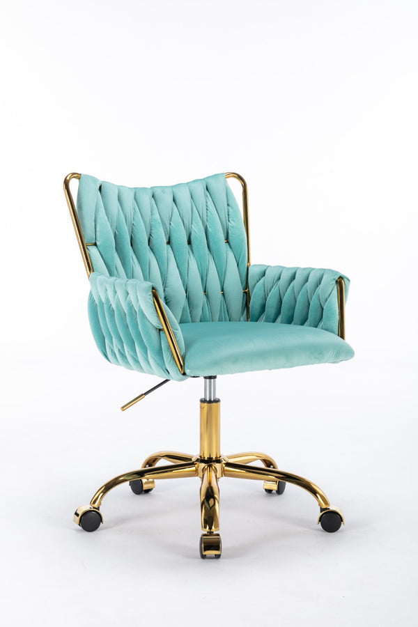 English Elm Hengming Velvet Office Chair Braided Woven Texture Gold Tone Legs Glam Home Workspace W212P487067