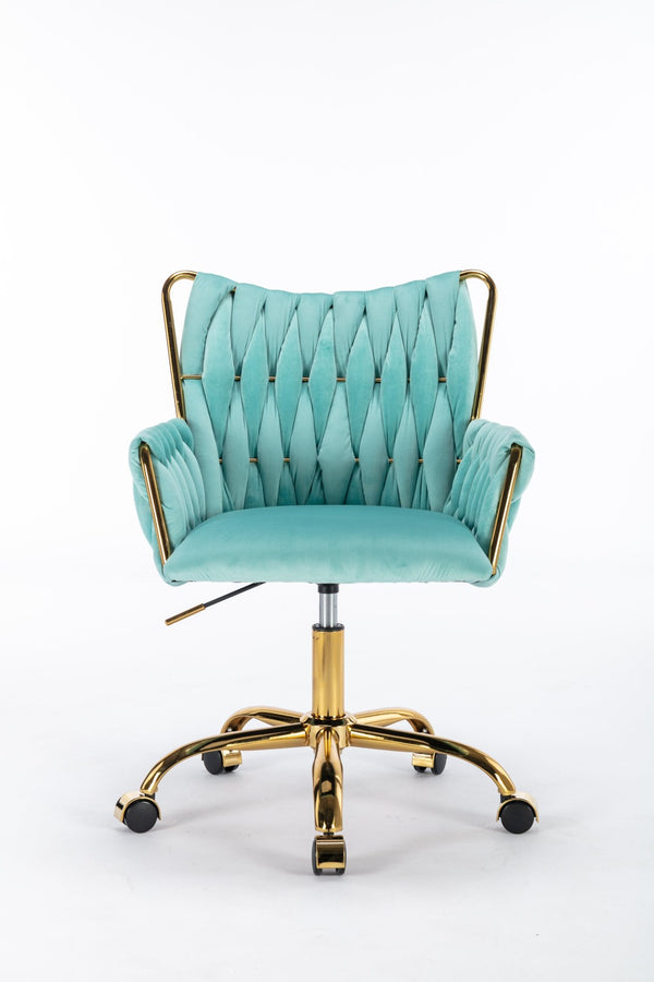 English Elm Hengming Velvet Office Chair Braided Woven Texture Gold Tone Legs Glam Home Workspace W212P487067