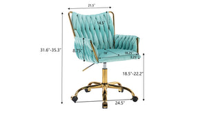 English Elm Hengming Velvet Office Chair Braided Woven Texture Gold Tone Legs Glam Home Workspace W212P487067