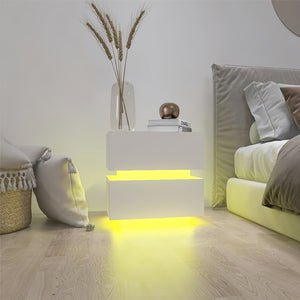 English Elm White High Gloss Two Drawer Nightstand with Rgb Led Bluetooth Ambient Bedroom Storage W2139142767