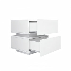 English Elm White High Gloss Two Drawer Nightstand with Rgb Led Bluetooth Ambient Bedroom Storage W2139142767