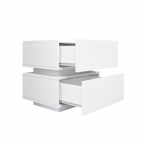 English Elm White High Gloss Two Drawer Nightstand with Rgb Led Bluetooth Ambient Bedroom Storage W2139142767