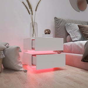 English Elm White High Gloss Two Drawer Nightstand with Rgb Led Bluetooth Ambient Bedroom Storage W2139142767