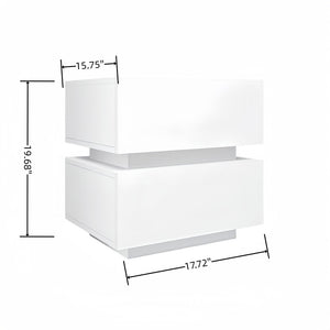 English Elm White High Gloss Two Drawer Nightstand with Rgb Led Bluetooth Ambient Bedroom Storage W2139142767