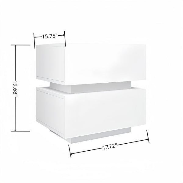 English Elm White High Gloss Two Drawer Nightstand with Rgb Led Bluetooth Ambient Bedroom Storage W2139142767