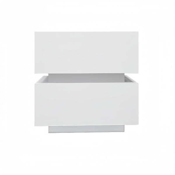 English Elm White High Gloss Two Drawer Nightstand with Rgb Led Bluetooth Ambient Bedroom Storage W2139142767