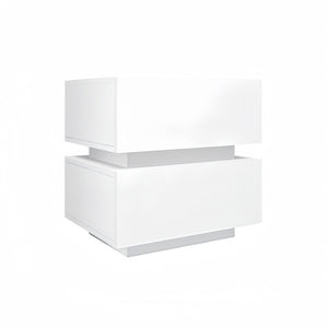 English Elm White High Gloss Two Drawer Nightstand with Rgb Led Bluetooth Ambient Bedroom Storage W2139142767